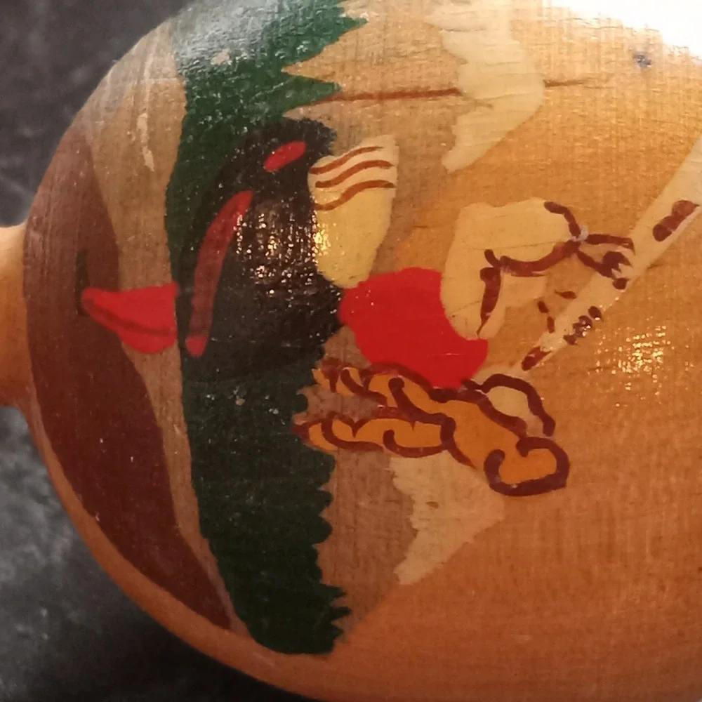 Vintage Hand painted‎ Norwegian Wood Egg Cup Scandinavian Server MADE IN NORWAY